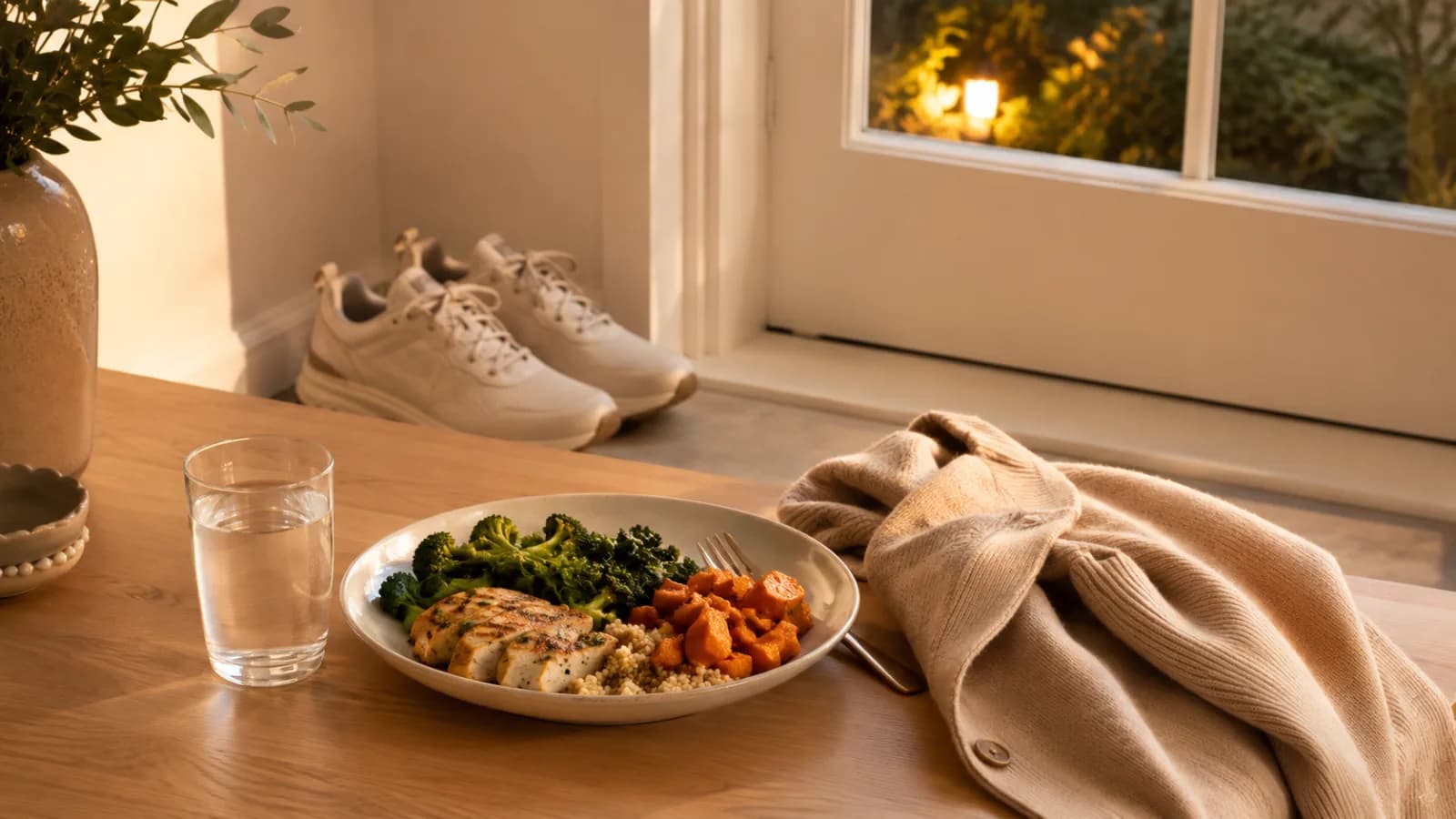 A healthy meal and Shoes for the After Dinner Walk