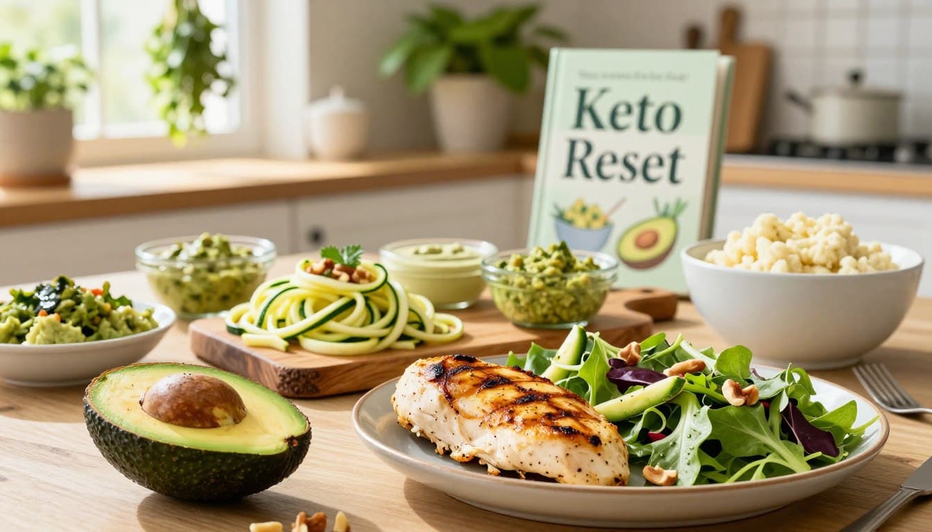 7-day keto reset meal setup with simple low-carb foods and fresh ingredients