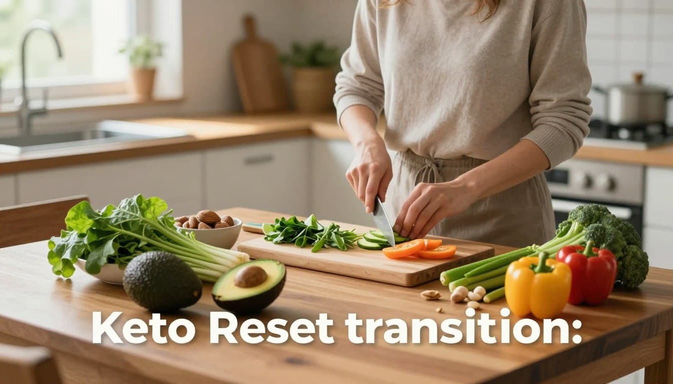 Keto reset transition phase with simple low-carb meals and fresh ingredients