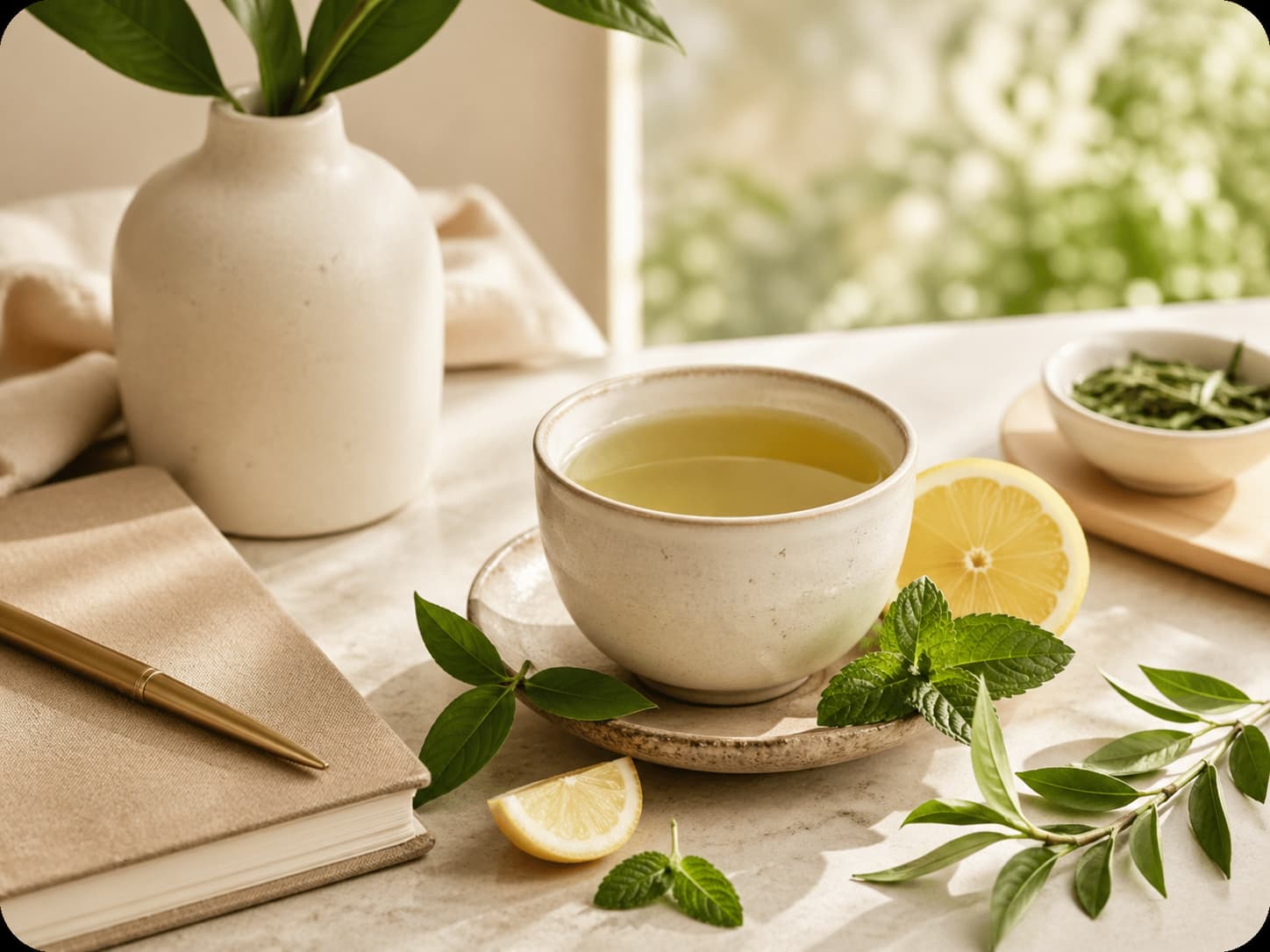 Green tea with lemon and mint