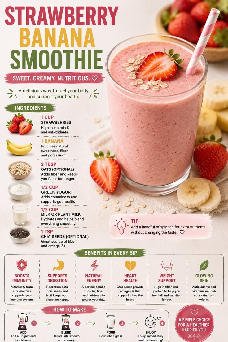 Strawberry banana smoothie with Greek yogurt and chia seeds