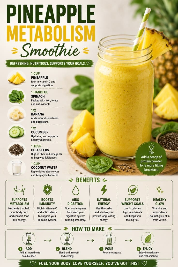 Tropical pineapple smoothie with chia seeds, spinach and fresh pineapple