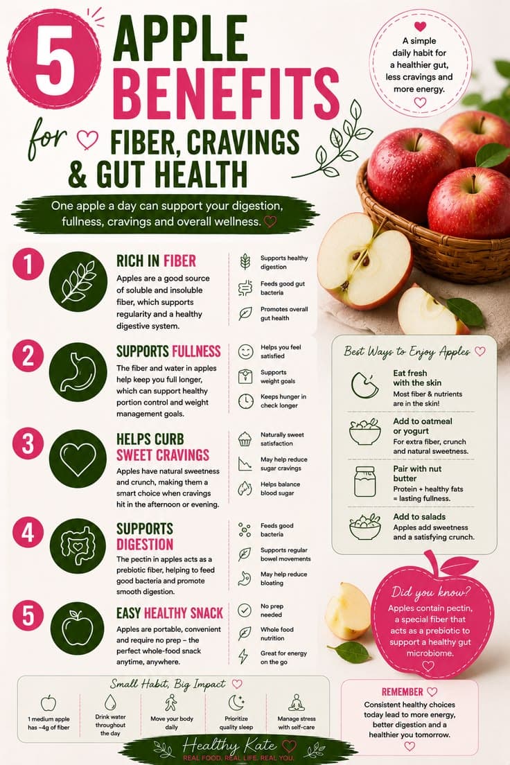 5 apple benefits for fiber, cravings and gut health