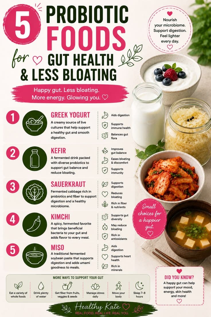 5 probiotic foods for gut health and less bloating